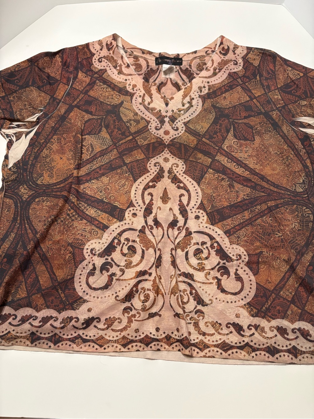Appropriate Behavior size 4X (26W-28W) V-Neck Tunic Top in Brown and Tan